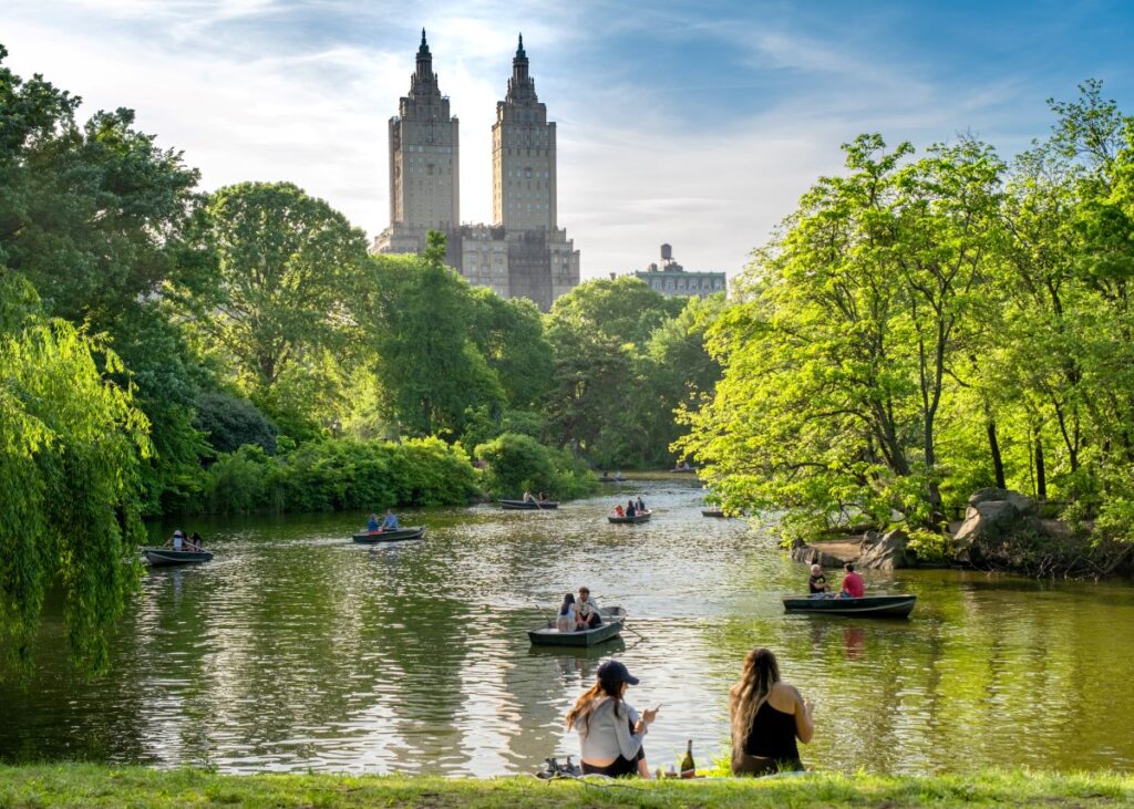 New York Central Park in summer lake boats
